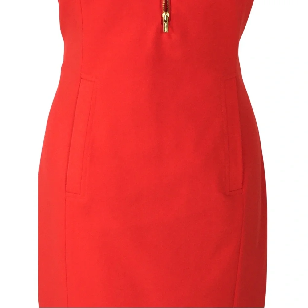 Calvin Klein Orange Red Front Zipper Sleeveless Pockets Sheath Midi Dress 10 - Picture 10 of 16
